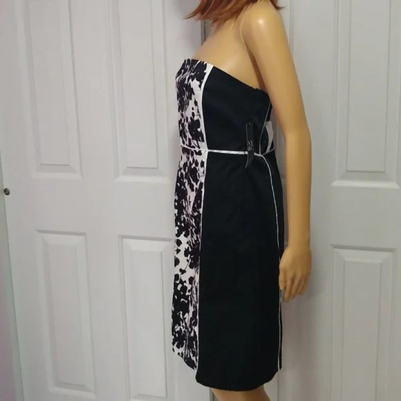 New York & Co Strapless Black White Floral Color Block Party Dress Size 10 NWT - Picture 3 of 8